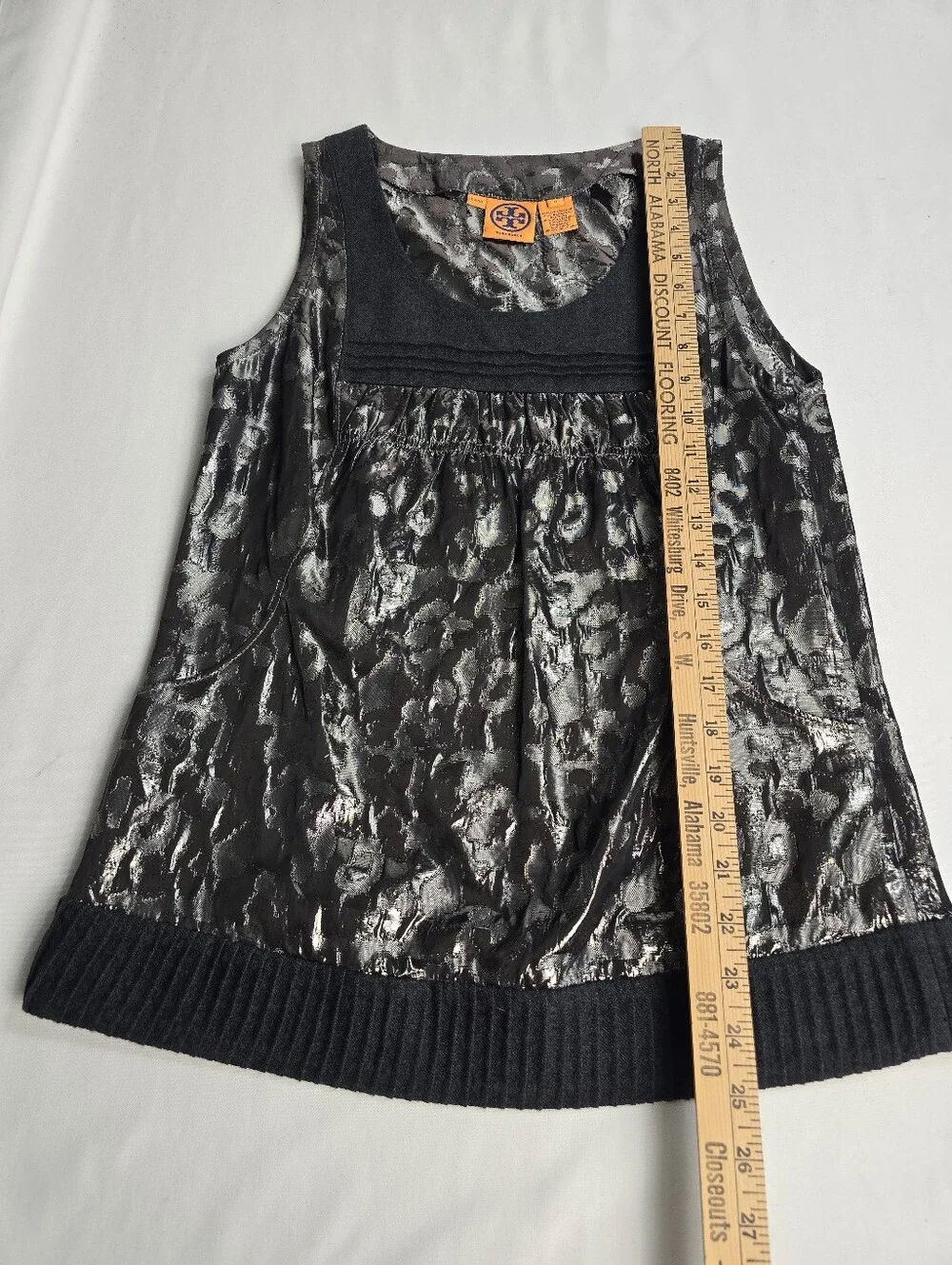 Tory Burch Black Metallic Sleeveless Leopard Animal Print Top Size 8 Blouse